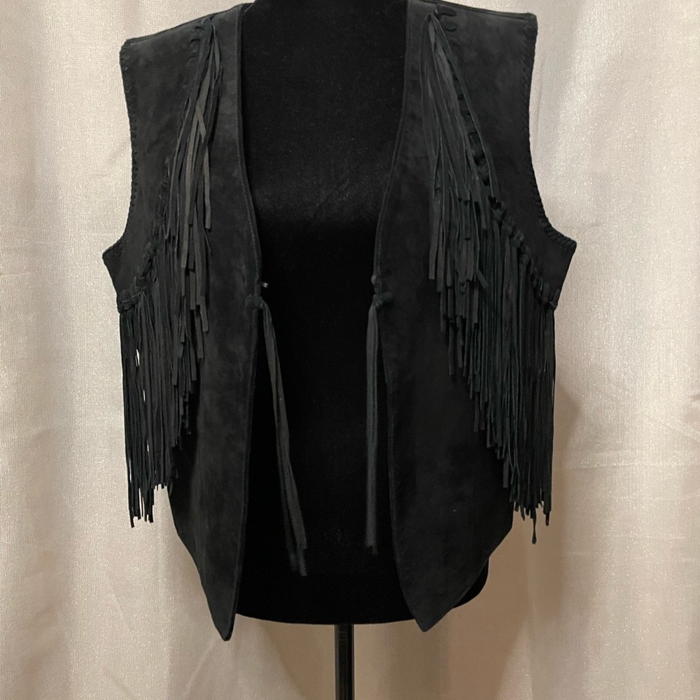 Leatherwear by Scully Women's XL Leather Suede Fringe Vest L302-Black.‌‌‌‌‍‍‍‍‍‍